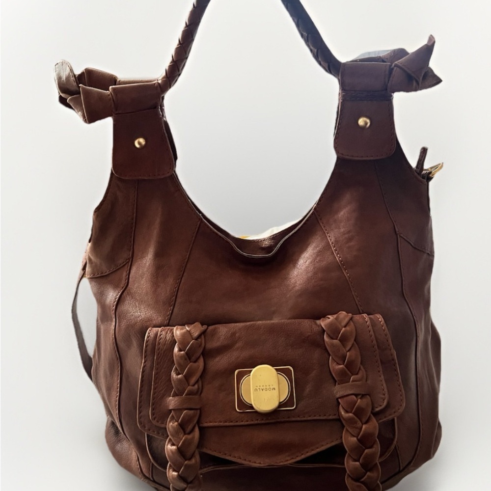 Modalu London Brown Leather Shoulder Bag with Braided Detail - Picture 14 of 15